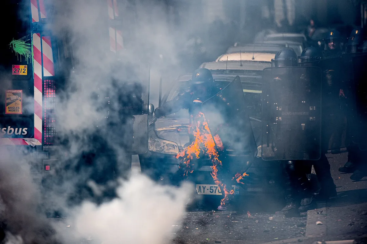 Romain Boyer a été touché par un cocktail Molotov dans une manifestation le 1er mai 2023, à Nantes. © DR